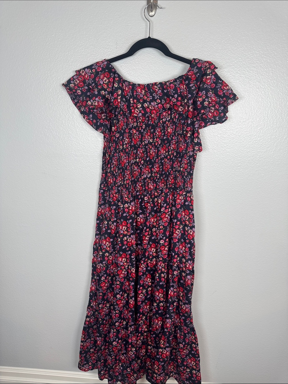 GAP Floral Flutter Sleeve Smocked Midi Dress Cotton Size Large - Picture 7 of 9